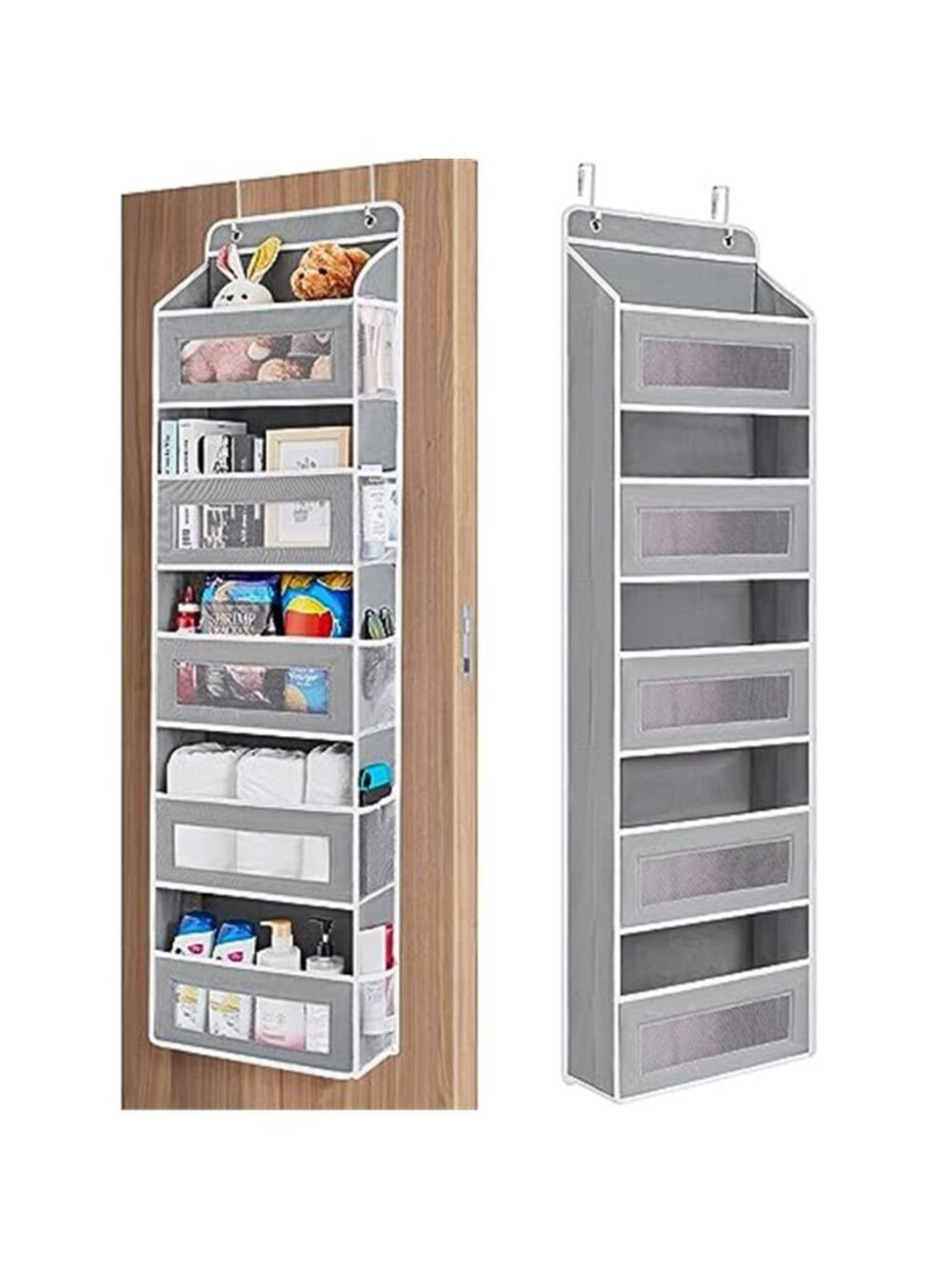 Over the Door Organizer for Bedroom, Pantry, Bathroom, 5 Shelf Grey